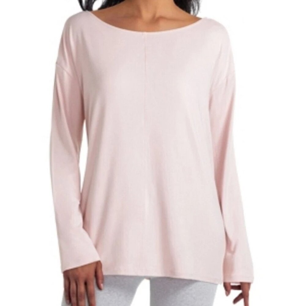 H Halston Studio Stretch Long Sleeve Tee Shirt, Soft Blush - Size Large,NWT